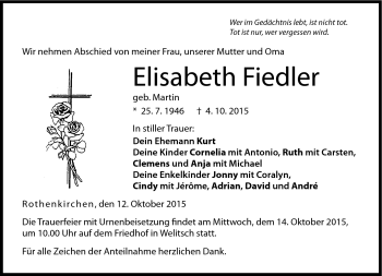 Traueranzeige von Elisabeth Fiedler von Neue Presse Coburg