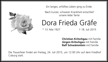 Traueranzeige von Dora Frieda Gräfe von Neue Presse Coburg