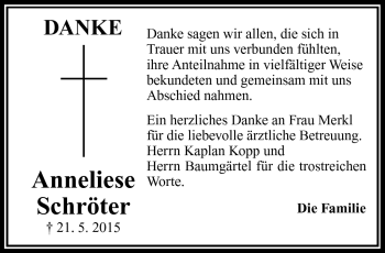Traueranzeige von Schröter Anneliese von Frankenpost