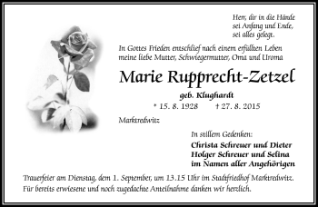Traueranzeige von Marie Rupprecht-Zetzel von Frankenpost
