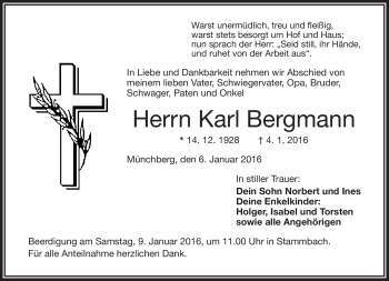 Traueranzeige von Karl Bergmann von Frankenpost