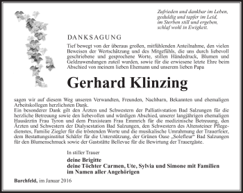 Traueranzeige von Gerhard Klinzing von Südthüringer Presse