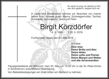 Traueranzeige von Birgit Körzdörfer von Frankenpost