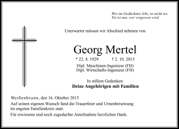 Traueranzeige von Georg Mertel von Neue Presse Coburg