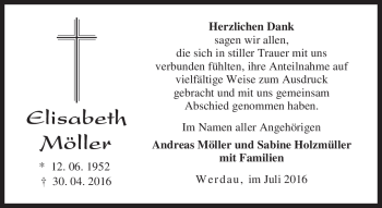 Traueranzeige von Elisabeth Möller von Südthüringer Presse