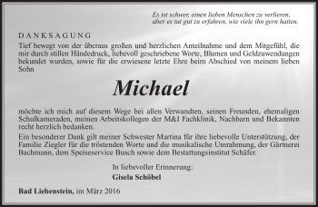 Traueranzeige von Michael Schöbel von Südthüringer Presse