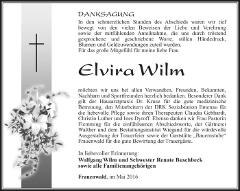 Traueranzeige von Elvira Wilm von Südthüringer Presse