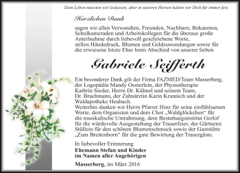 Traueranzeige von Gabriele Seifferth von Südthüringer Presse