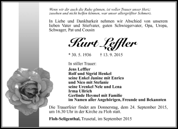 Traueranzeige von Kurt Leffler von Südthüringer Presse