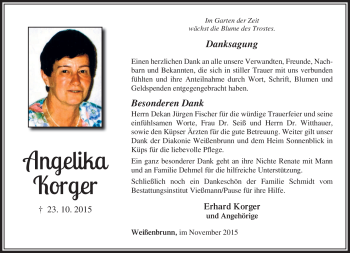 Traueranzeige von Angelika Korger von Neue Presse Coburg