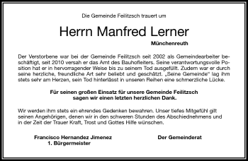Traueranzeige von Lerner Manfred von Frankenpost