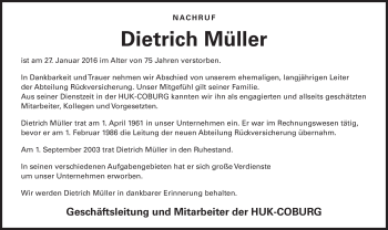 Traueranzeige von Dietrich Müller von Neue Presse Coburg