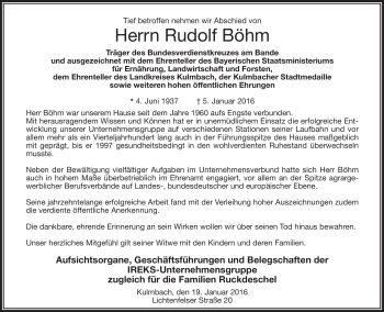 Traueranzeige von Rudolf Böhm von Frankenpost