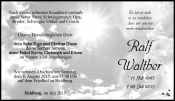 Traueranzeige von Ralf Walther von Südthüringer Presse