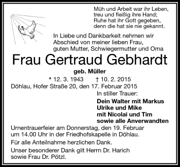 Traueranzeige von Gertraud Genhardt von Frankenpost