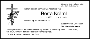 Traueranzeige von Berta Kräml von Frankenpost