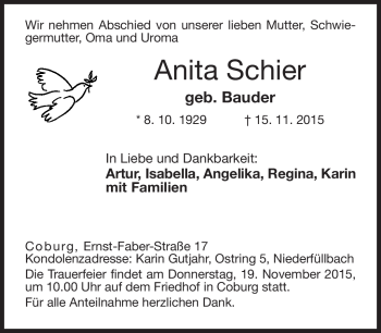 Traueranzeige von Anita Schier von Neue Presse Coburg