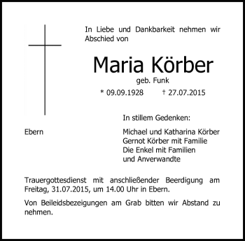 Traueranzeige von Maria Körber von Neue Presse Coburg