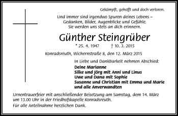 Traueranzeige von Günther Steingrüber von Frankenpost