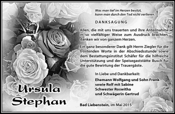 Traueranzeige von Ursula Stephan von Südthüringer Presse