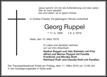 Traueranzeige von Georg Ruppel von Frankenpost