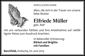 Traueranzeige von Elfriede Müller von Südthüringer Presse