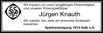 Traueranzeige von Knauth Jürgen von Frankenpost