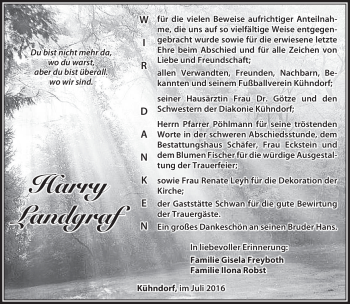 Traueranzeige von Harry Landgraf von Südthüringer Presse