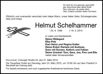 Traueranzeige von Helmut Schelhammer von Neue Presse Coburg