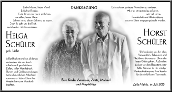 Traueranzeige von Helga und Horst Schüler von Südthüringer Presse