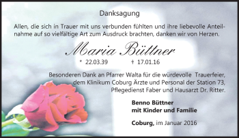 Traueranzeige von Maria Büttner von Neue Presse Coburg