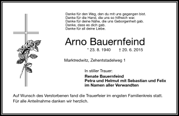 Traueranzeige von Arno Baurnfeind von Frankenpost