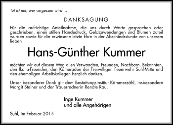 Traueranzeige von Hans-Günther Kummer von Südthüringer Presse