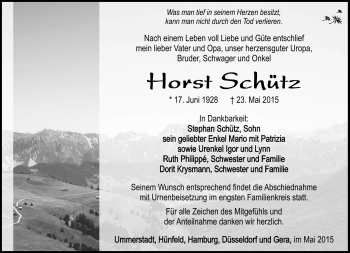 Traueranzeige von Horst Schütz von Südthüringer Presse