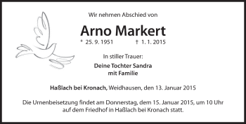 Traueranzeige von Arno Markert von 23049