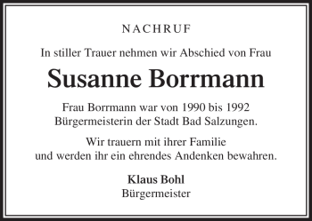 Traueranzeige von Susanne Borrmann von Südthüringer Presse
