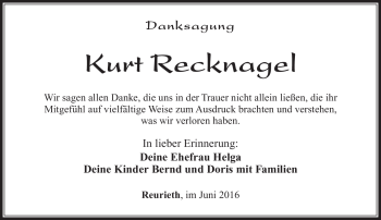 Traueranzeige von Kurt Recknagel von Südthüringer Presse