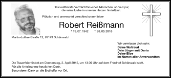 Traueranzeige von Robert Reißmann von Frankenpost