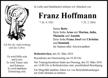 Traueranzeige von Franz Hoffmann von Neue Presse Coburg