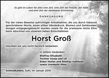 Traueranzeige von Horst Groß von Südthüringer Presse