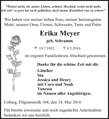 Traueranzeige von Erika Meyer von Neue Presse Coburg