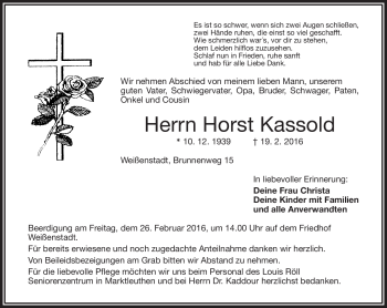 Traueranzeige von Horst Kassold von Frankenpost
