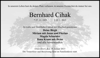 Traueranzeige von Bernhard Cihak von Neue Presse Coburg
