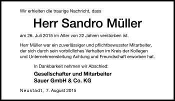 Traueranzeige von Sandra Müller von Neue Presse Coburg
