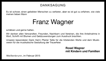 Traueranzeige von Franz Wagner von Neue Presse Coburg