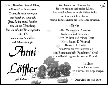 Traueranzeige von Anni Löffler von Südthüringer Presse