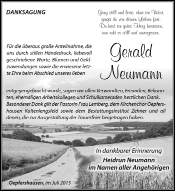 Traueranzeige von Gerald Neumann von Südthüringer Presse