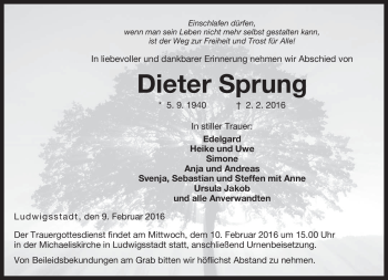 Traueranzeige von Dieter Sprung von Neue Presse Coburg
