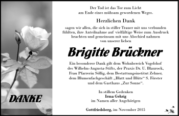 Traueranzeige von Brigitte Brückner von Südthüringer Presse