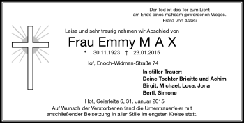 Traueranzeige von Emmy Max von Frankenpost